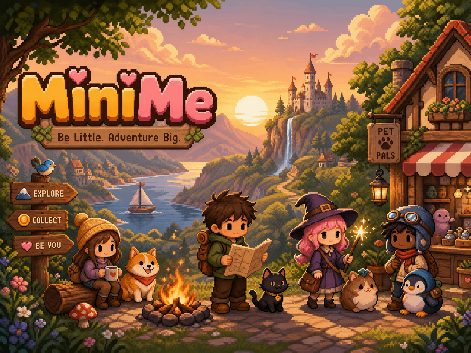 MiniMe pixel-art hero — Be Little, Adventure Big